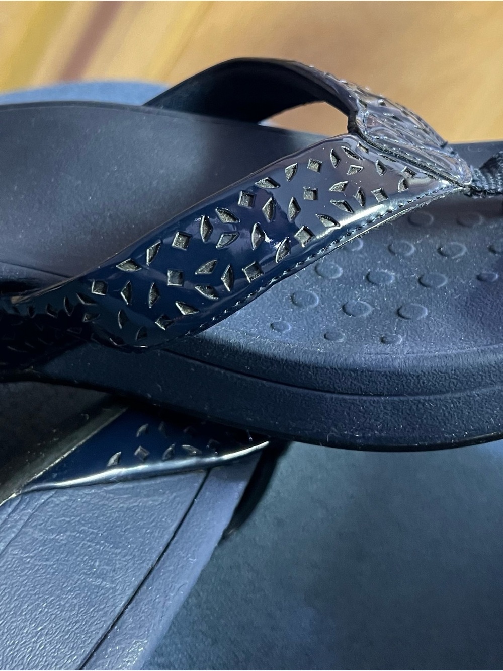 Women's Navy Blue Decorative Thong Sandals